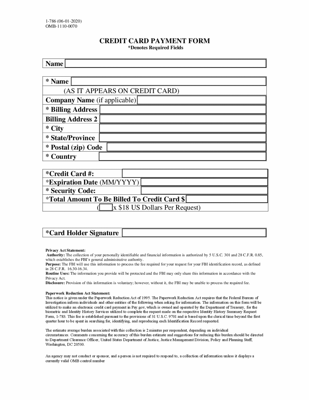 Credit Card Payment Form — FBI