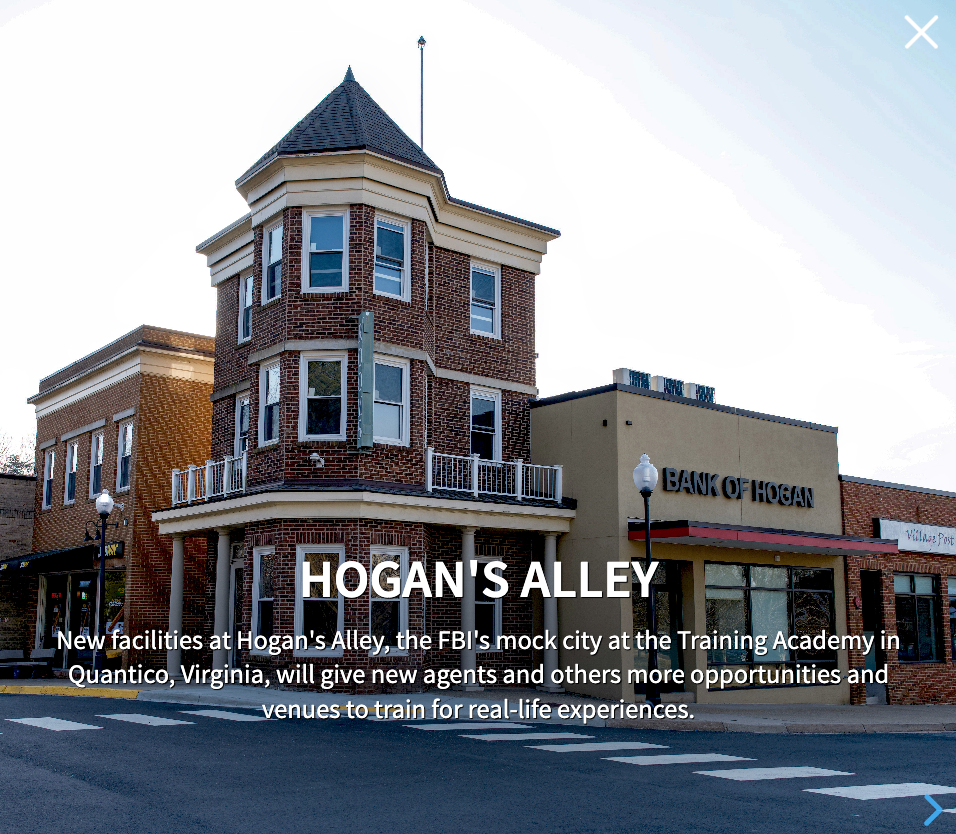Hogan's Alley Photo gallery image showing rooming house on corner at Hogan's Alley at the FBI Training Academy in Quantico, Virginia.