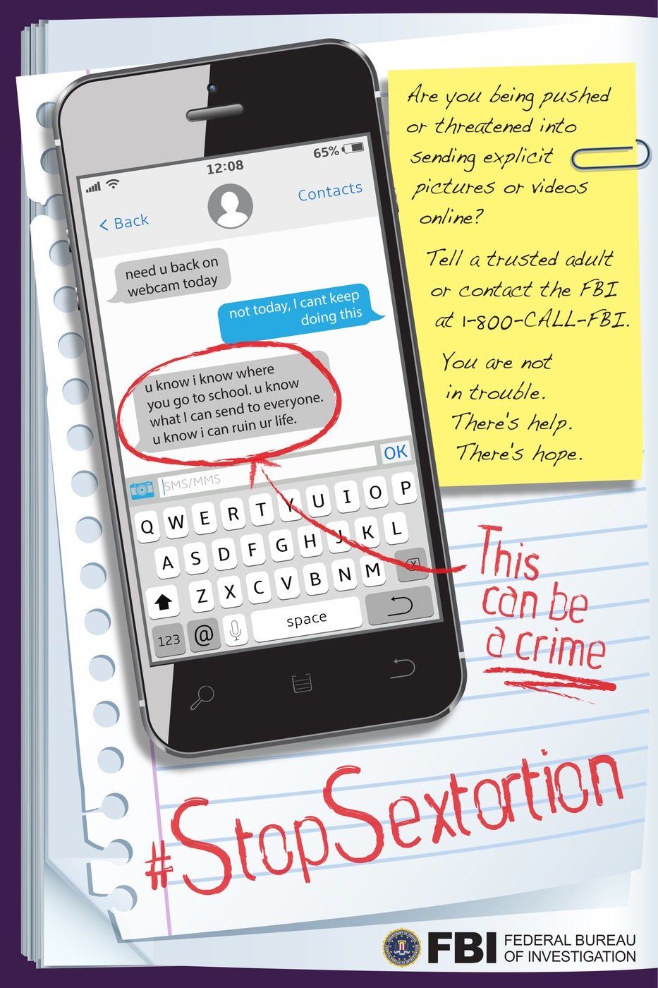 Poster encouraging young people to report sextortion to the FBI if they are a victim.